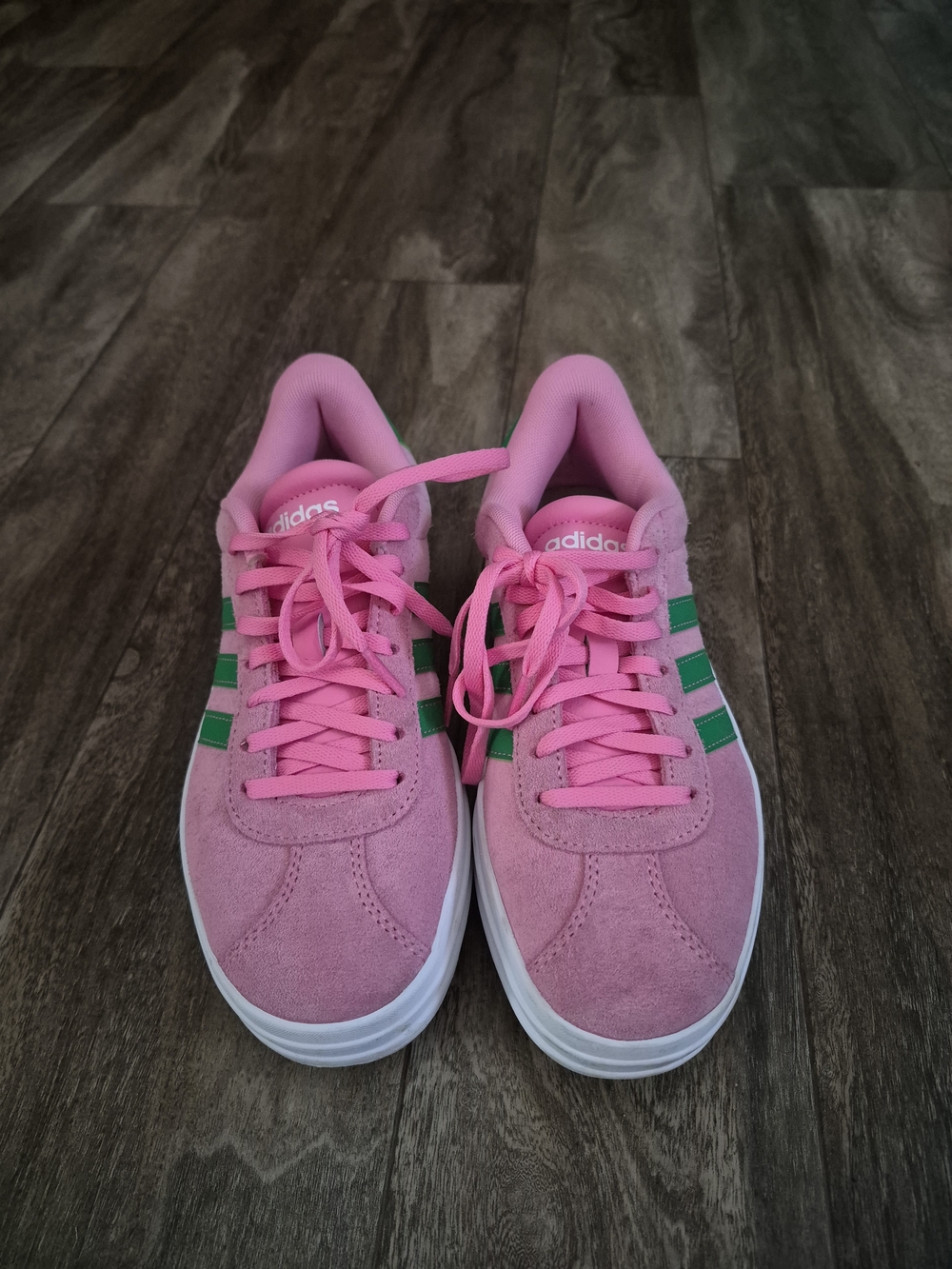Adidas Pink Suede Women's Sneakers with Green Stripes